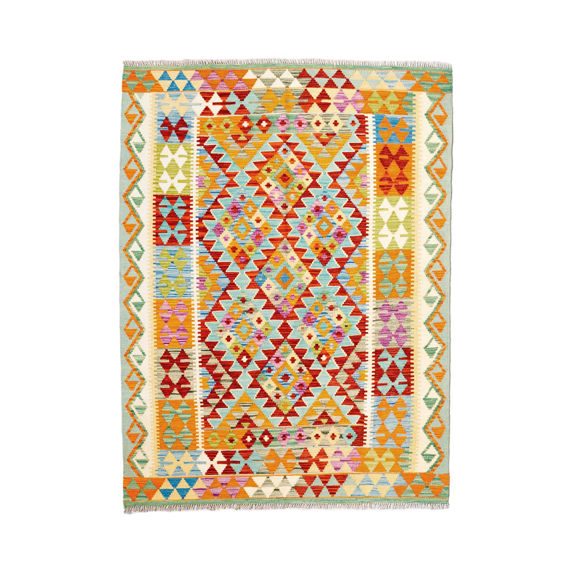 Kilim Maimana alfombra lana reversible manual Afganistán multicolor diseño juegos geométricos comprar online Fernández Textil