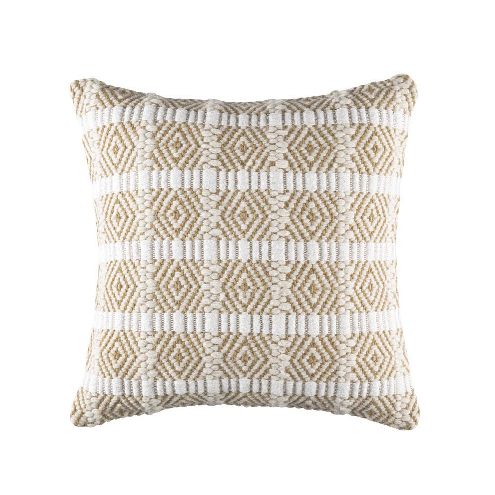 Cojín Neema Natur de Kas Australia Fernández Textil diseño a cuadros y rombos concéntricos