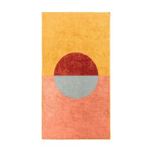 Toalla playa Risart Salvora con diseño geometrico. colores azul rojo teja. 100% algodón. fina y ligera